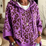Poncho Maglione a Collo Alto Leopardo