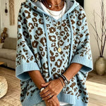 Poncho Maglione a Collo Alto Leopardo