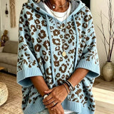 Poncho Maglione a Collo Alto Leopardo
