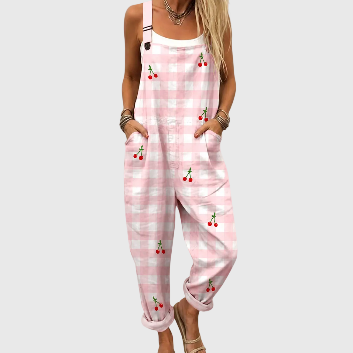 Salopette a Quadretti Rosa