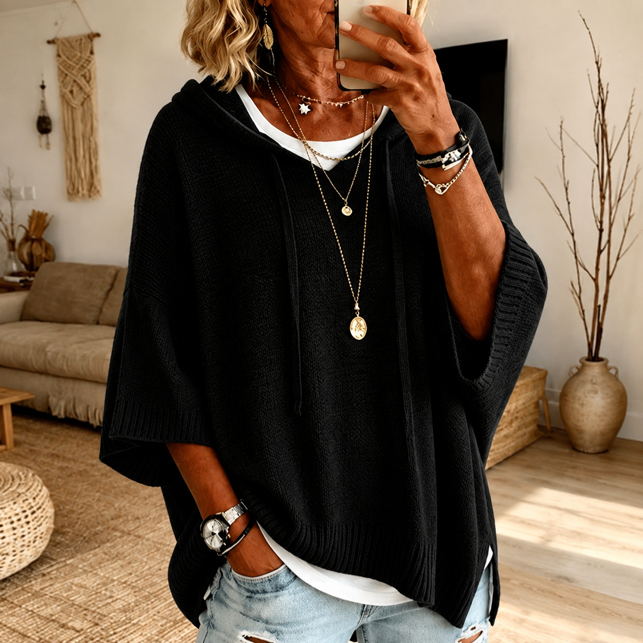 Sophie | Pull Poncho Nero