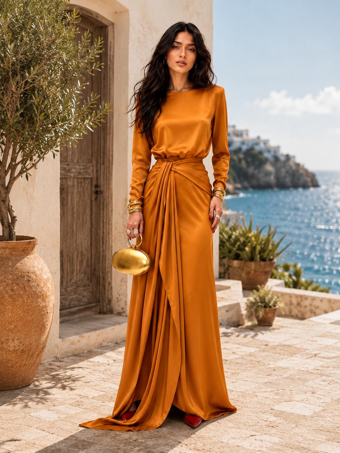 Tamara – Abito Lungo Drappeggiato Satinato
