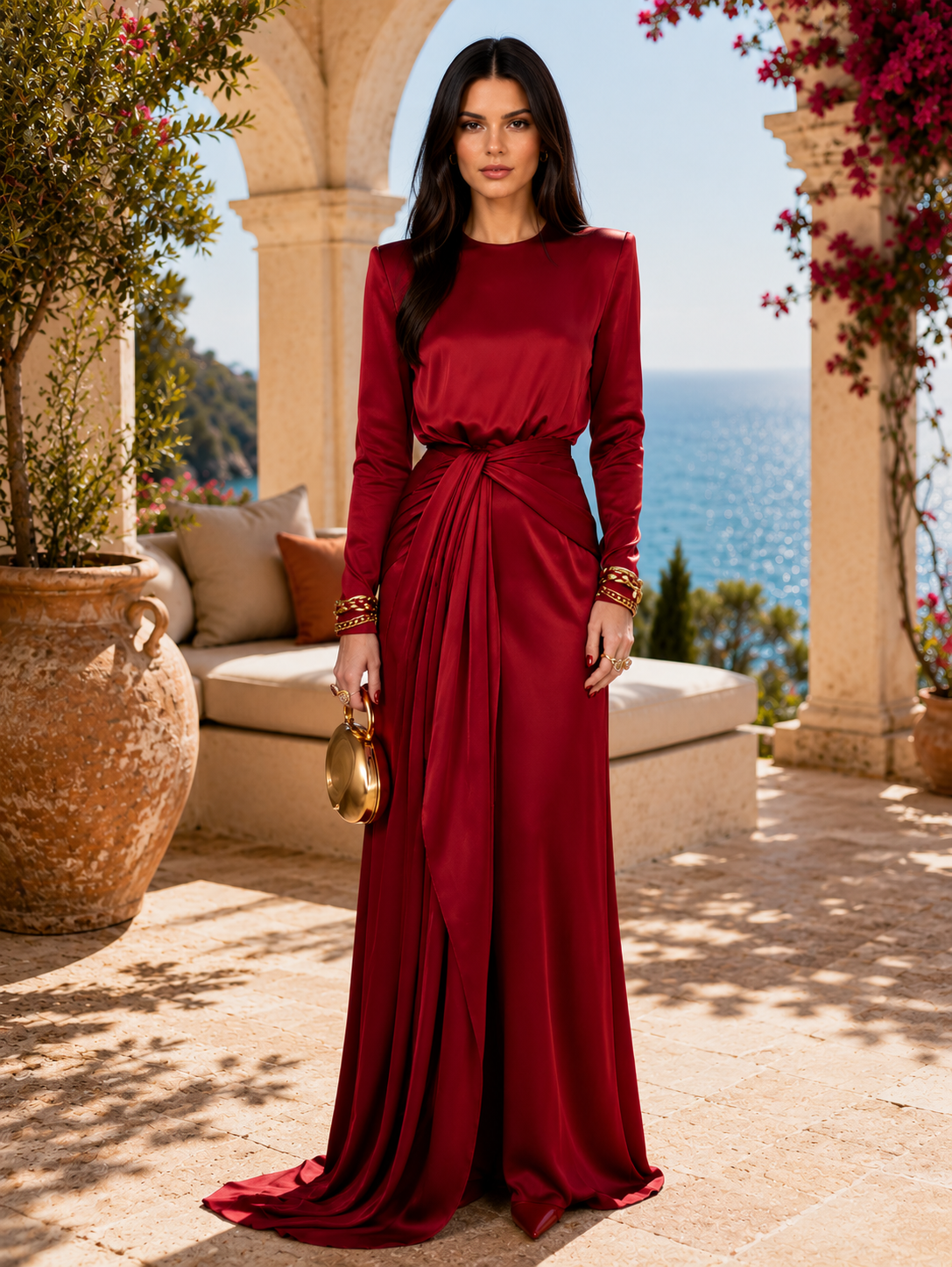Tamara – Abito Lungo Drappeggiato Satinato
